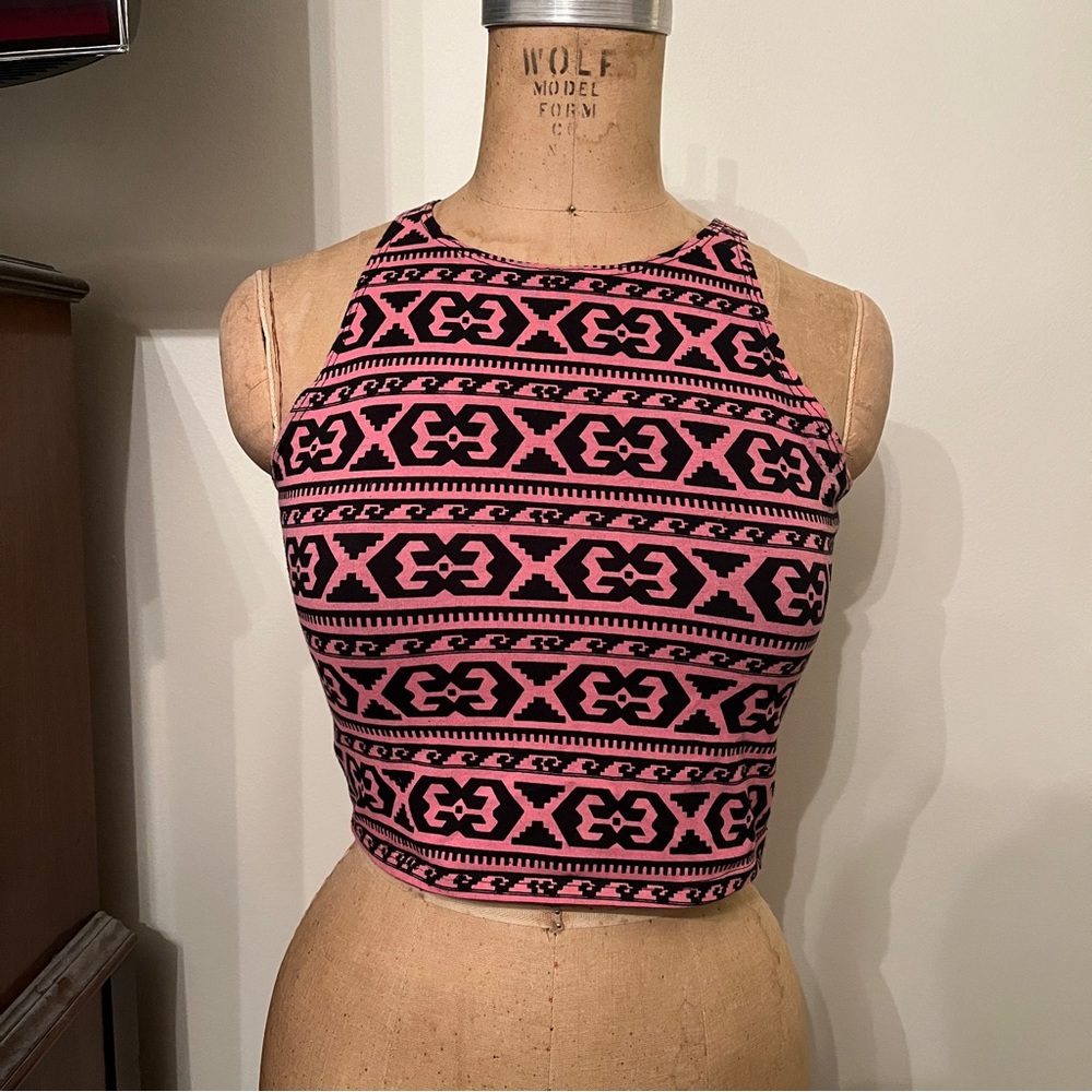 Urban Outfitters Pink and Black Patterned Crop Top